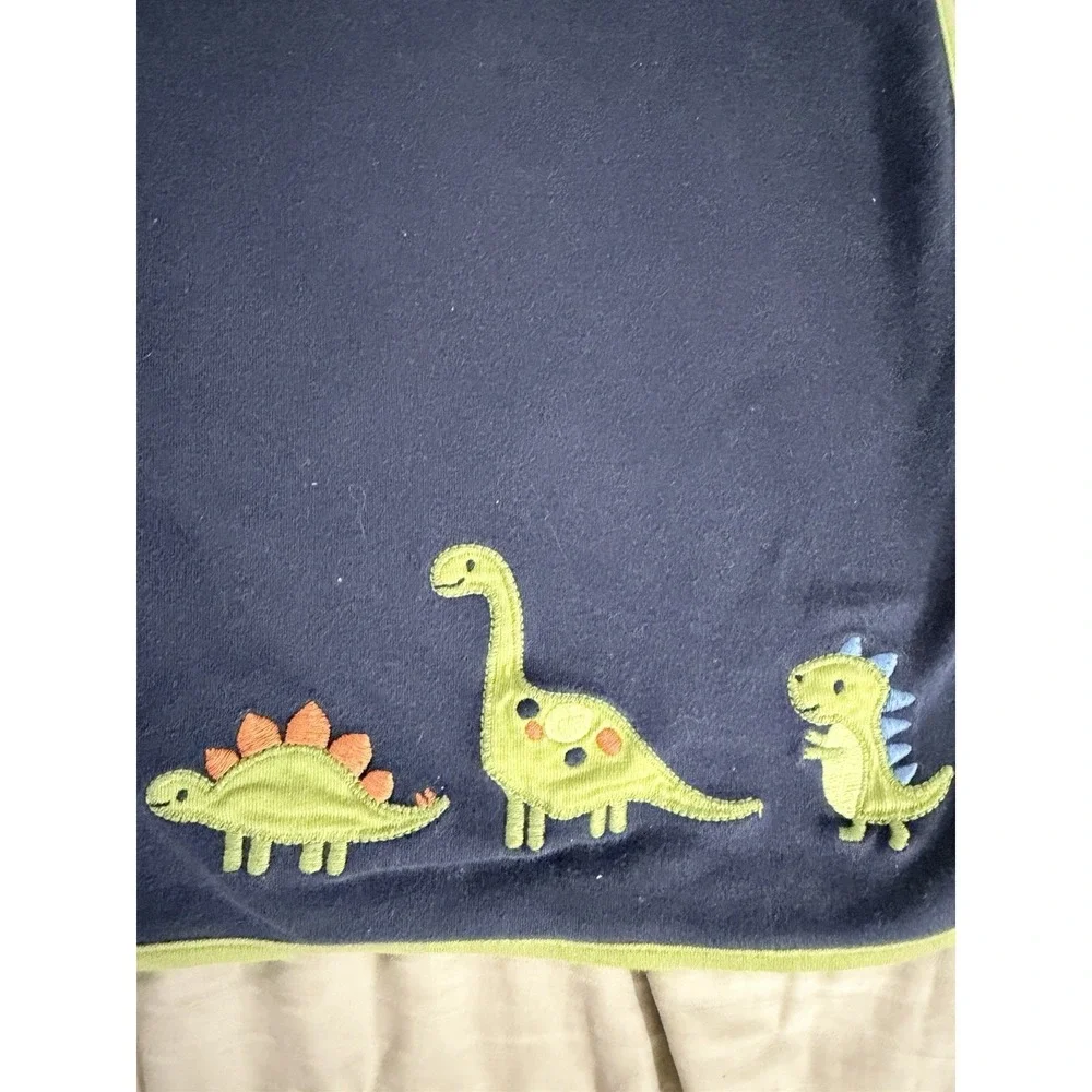 Gymboree‎ 3 Dinosaurs navy Blue Green Trim Baby Blanket Reversible 2011 Lovey